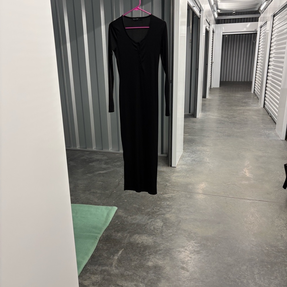 PrettyLittleThing Black Slim Long Sleeve Maxi Sheer Ribbed Dress 6